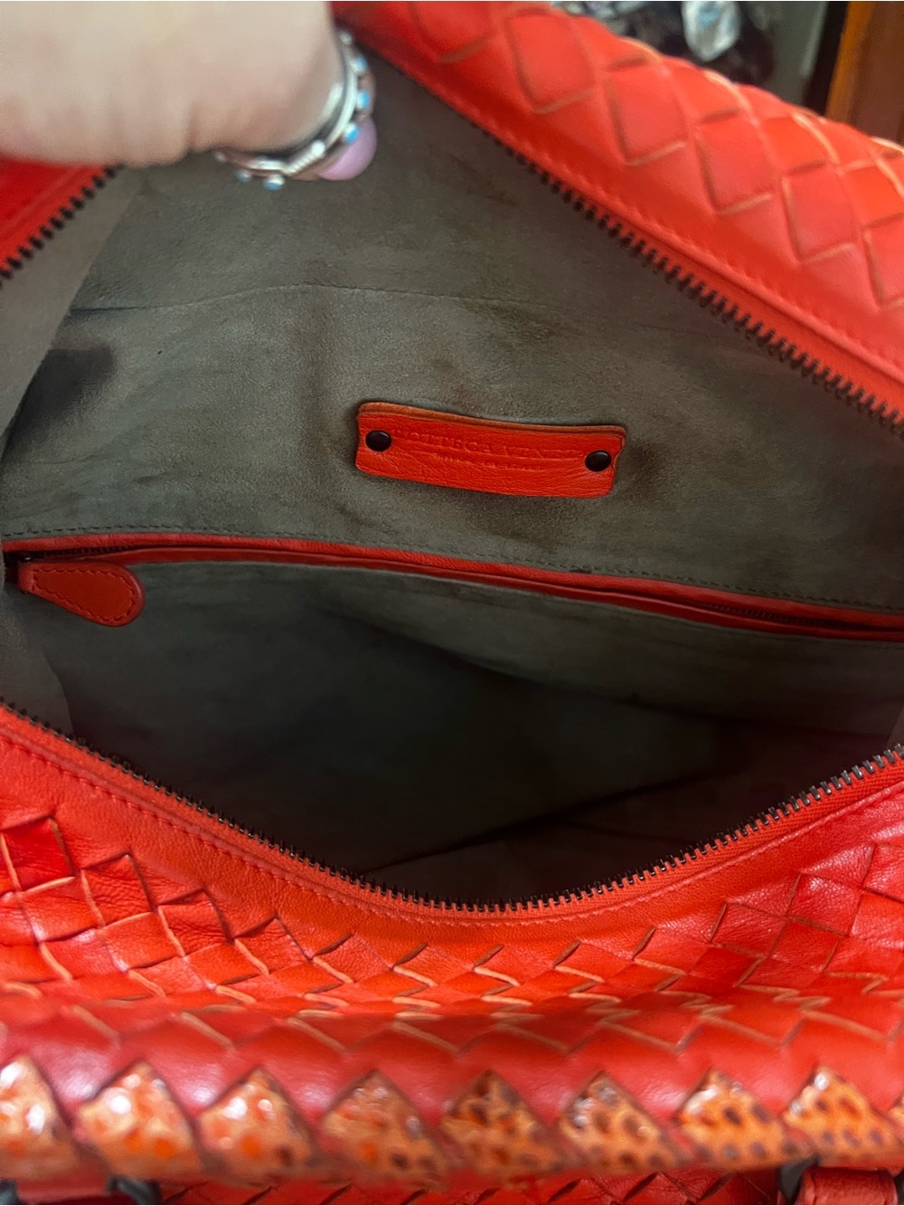 BOTTEGA VENETA Intrecciato Leather Brick Tote with Python Detailing AUTHENTIC - Picture 11 of 17